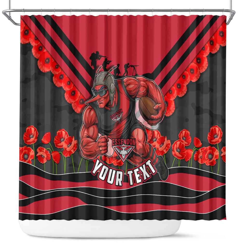 Personalised Essendon Bombers ANZAC Shower Curtain Military Remembrance Australian Football Mascot Camouflage