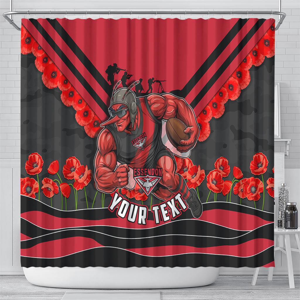 Personalised Essendon Bombers ANZAC Shower Curtain Military Remembrance Australian Football Mascot Camouflage