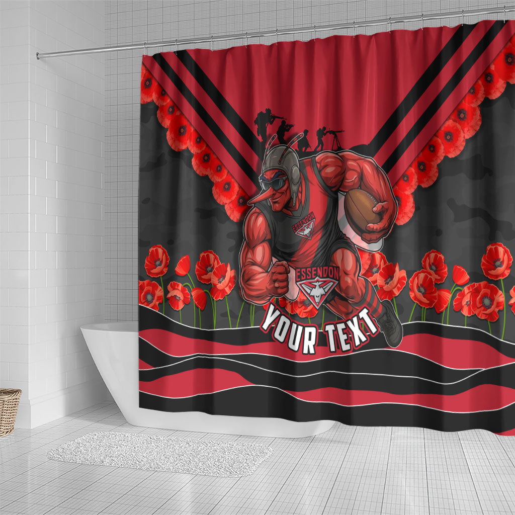 Personalised Essendon Bombers ANZAC Shower Curtain Military Remembrance Australian Football Mascot Camouflage