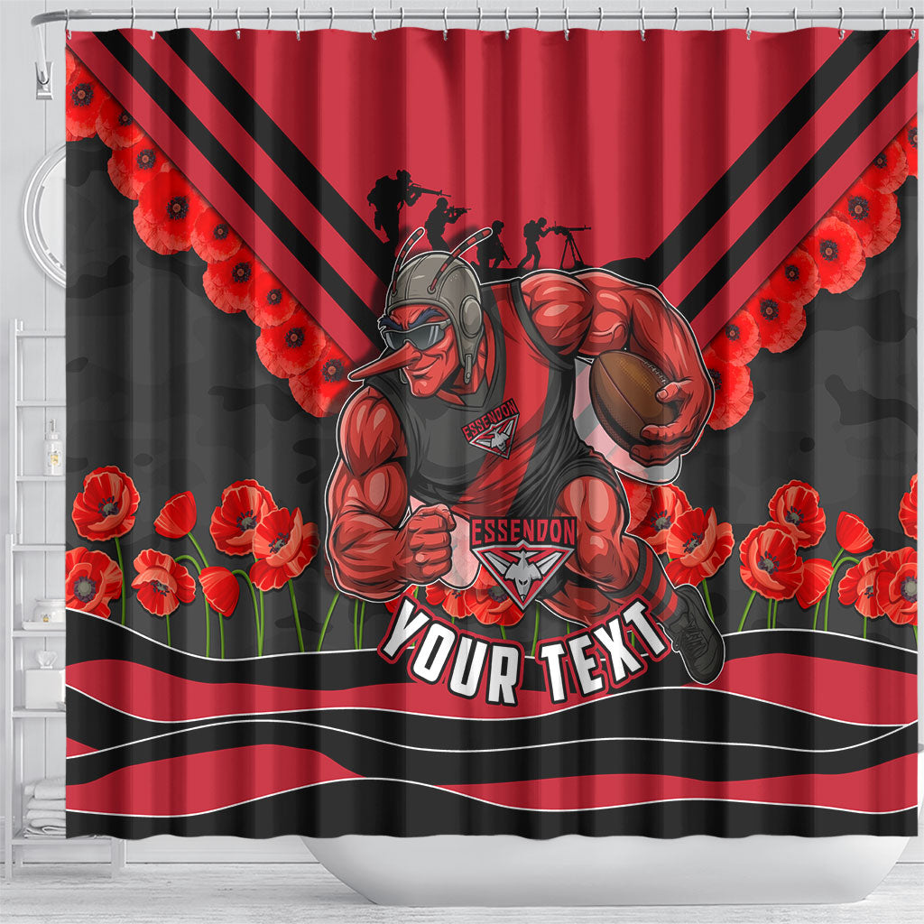 Personalised Essendon Bombers ANZAC Shower Curtain Military Remembrance Australian Football Mascot Camouflage