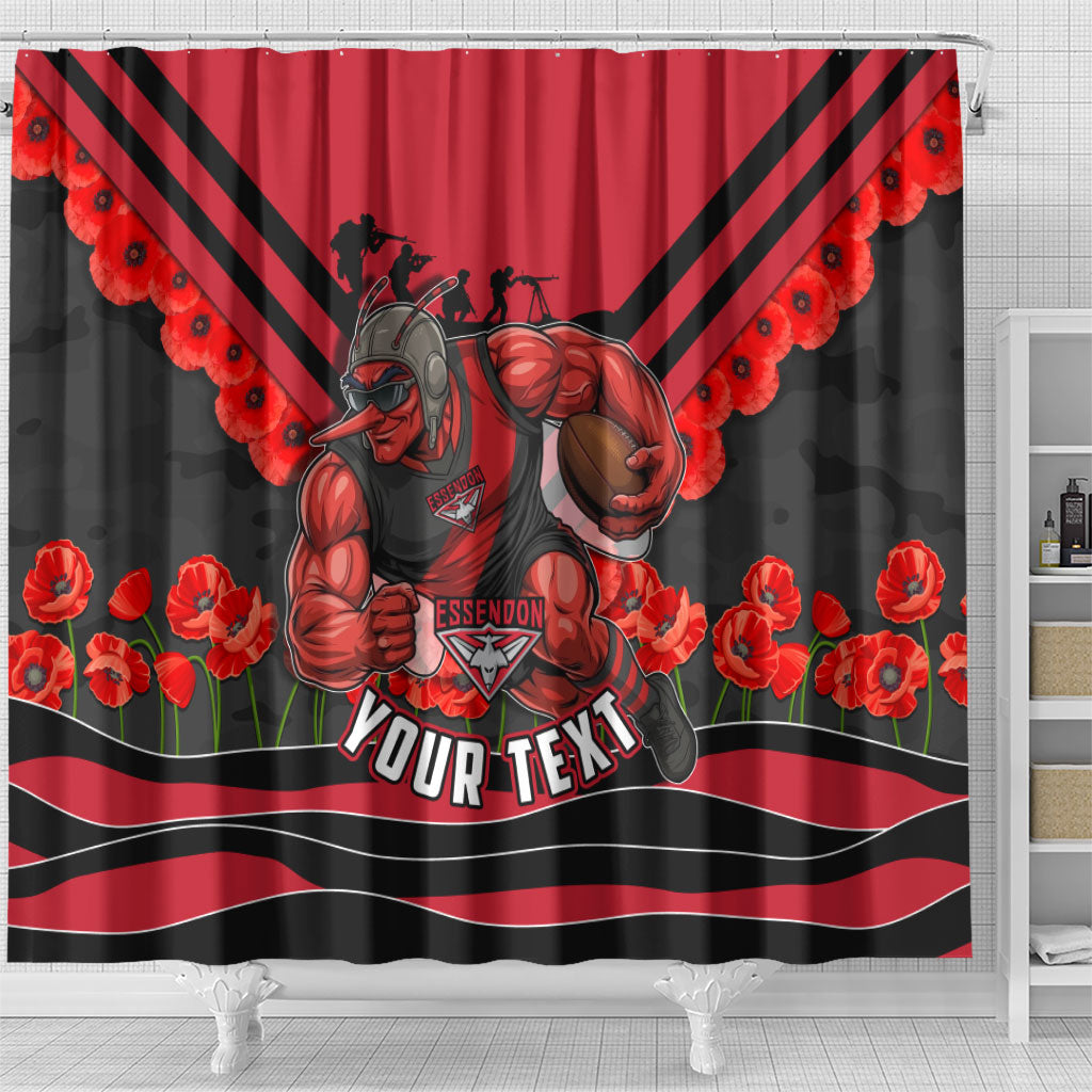 Personalised Essendon Bombers ANZAC Shower Curtain Military Remembrance Australian Football Mascot Camouflage