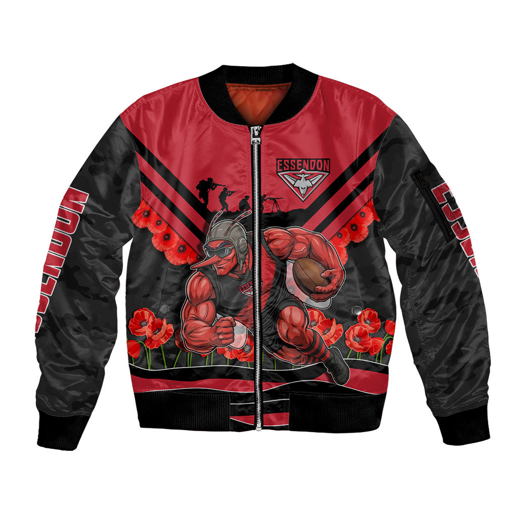 Personalised Essendon Bombers ANZAC Sleeve Zip Bomber Jacket Military Remembrance Australian Football Mascot Camouflage