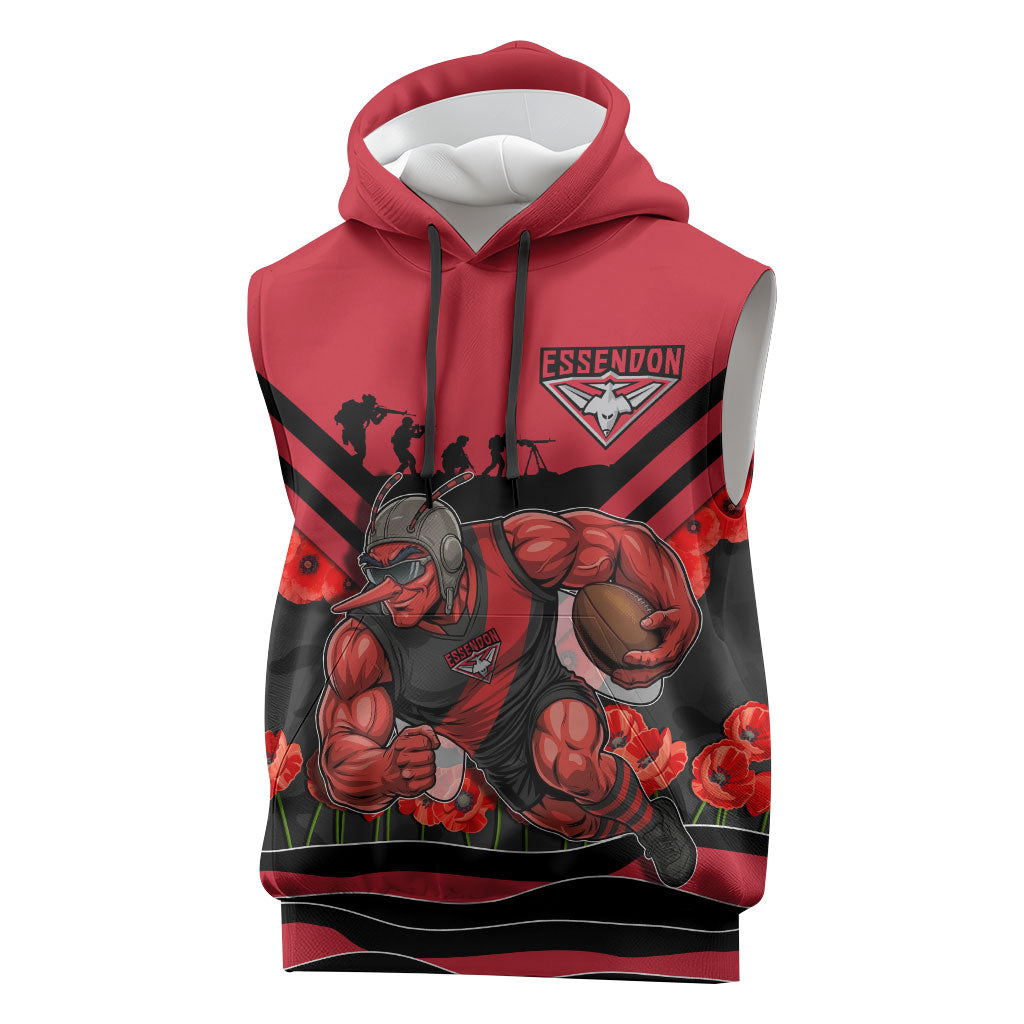 Personalised Essendon Bombers ANZAC Sleeveless Hoodie Military Remembrance Australian Football Mascot Camouflage