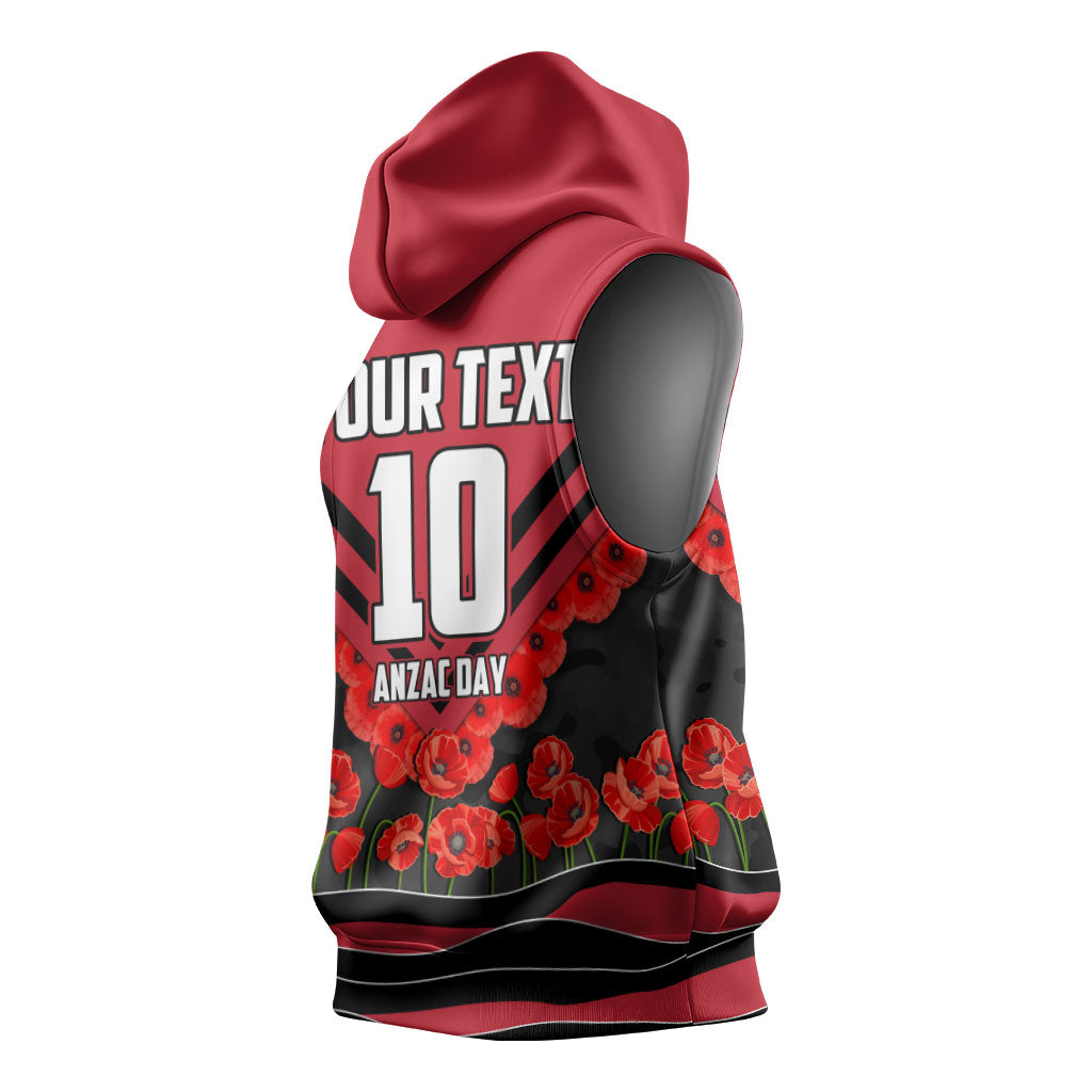 Personalised Essendon Bombers ANZAC Sleeveless Hoodie Military Remembrance Australian Football Mascot Camouflage
