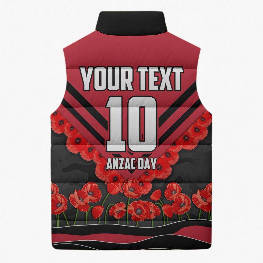 Personalised Essendon Bombers ANZAC Sleeveless Puffer Jacket Military Remembrance Australian Football Mascot Camouflage