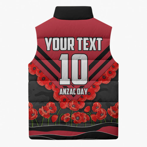 Personalised Essendon Bombers ANZAC Sleeveless Puffer Jacket Military Remembrance Australian Football Mascot Camouflage