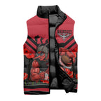 Personalised Essendon Bombers ANZAC Sleeveless Puffer Jacket Military Remembrance Australian Football Mascot Camouflage