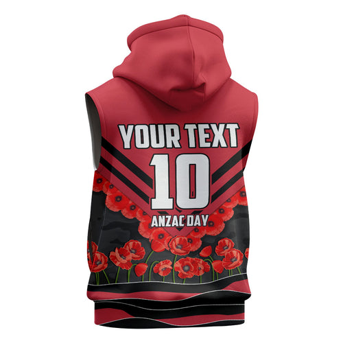 Personalised Essendon Bombers ANZAC Sleeveless Zip Hoodie Military Remembrance Australian Football Mascot Camouflage