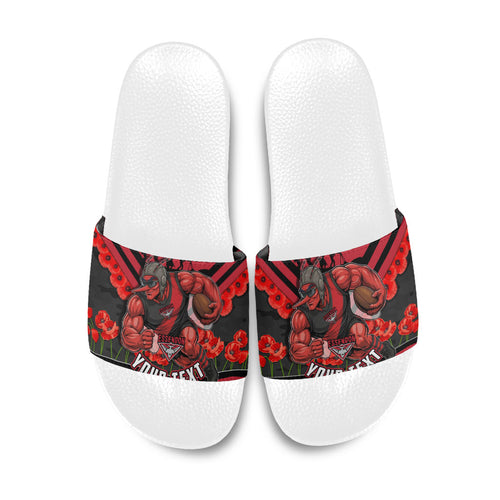 Personalised Essendon Bombers ANZAC Slide Sandals Military Remembrance Australian Football Mascot Camouflage