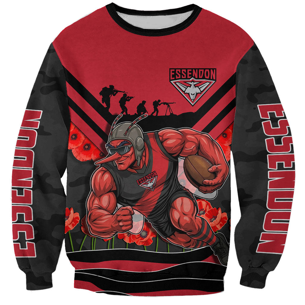 Personalised Essendon Bombers ANZAC Sweatshirt Military Remembrance Australian Football Mascot Camouflage
