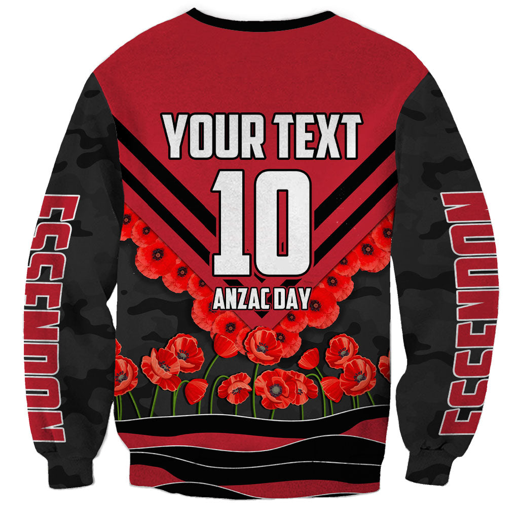 Personalised Essendon Bombers ANZAC Sweatshirt Military Remembrance Australian Football Mascot Camouflage