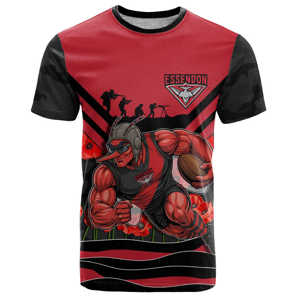 Personalised Essendon Bombers ANZAC T Shirt Military Remembrance Australian Football Mascot Camouflage