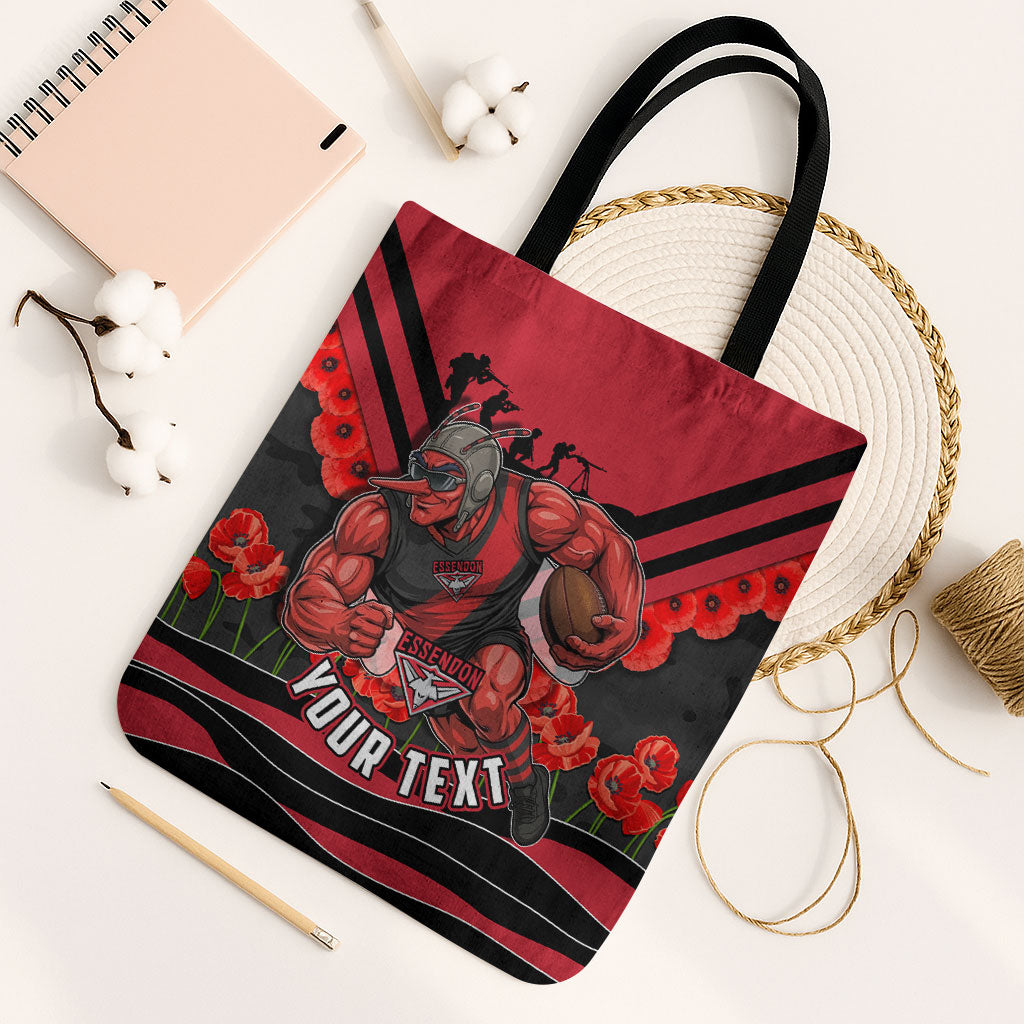 Personalised Essendon Bombers ANZAC Tote Bag Military Remembrance Australian Football Mascot Camouflage