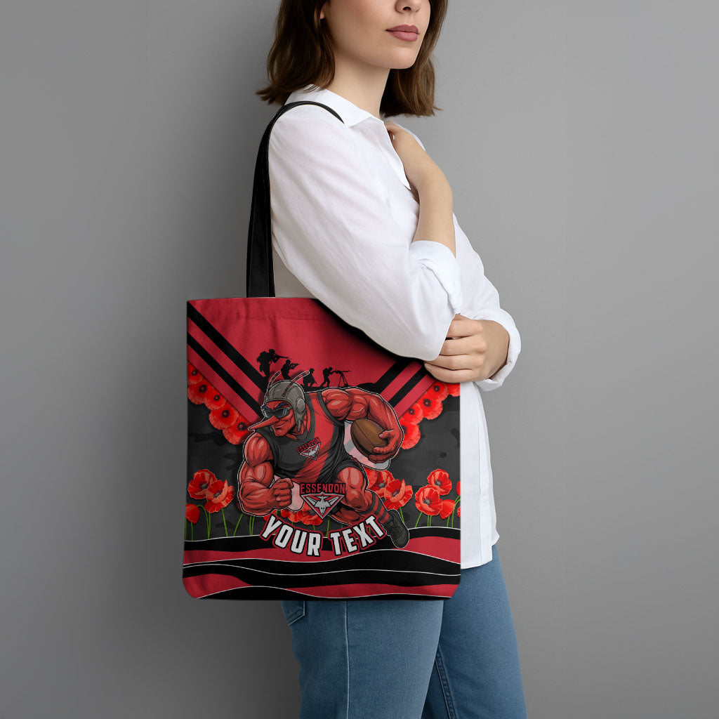Personalised Essendon Bombers ANZAC Tote Bag Military Remembrance Australian Football Mascot Camouflage