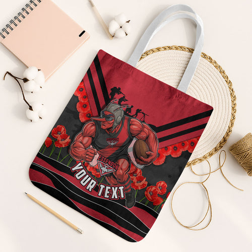 Personalised Essendon Bombers ANZAC Tote Bag Military Remembrance Australian Football Mascot Camouflage