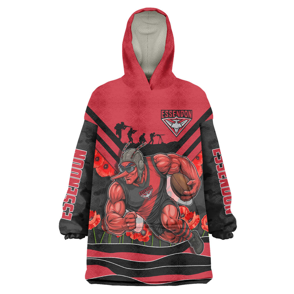 Personalised Essendon Bombers ANZAC Wearable Blanket Hoodie Military Remembrance Australian Football Mascot Camouflage