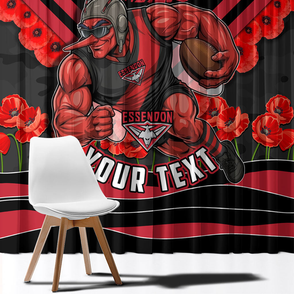 Personalised Essendon Bombers ANZAC Window Curtain Military Remembrance Australian Football Mascot Camouflage
