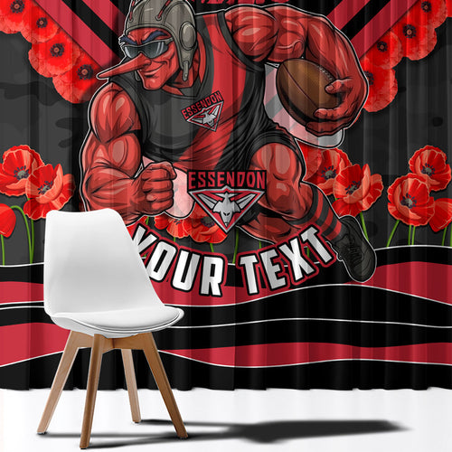Personalised Essendon Bombers ANZAC Window Curtain Military Remembrance Australian Football Mascot Camouflage