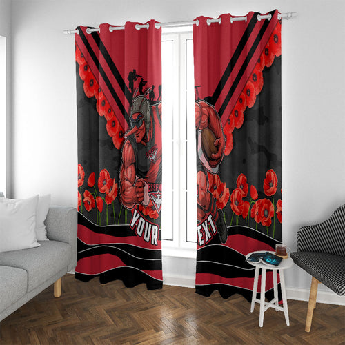 Personalised Essendon Bombers ANZAC Window Curtain Military Remembrance Australian Football Mascot Camouflage