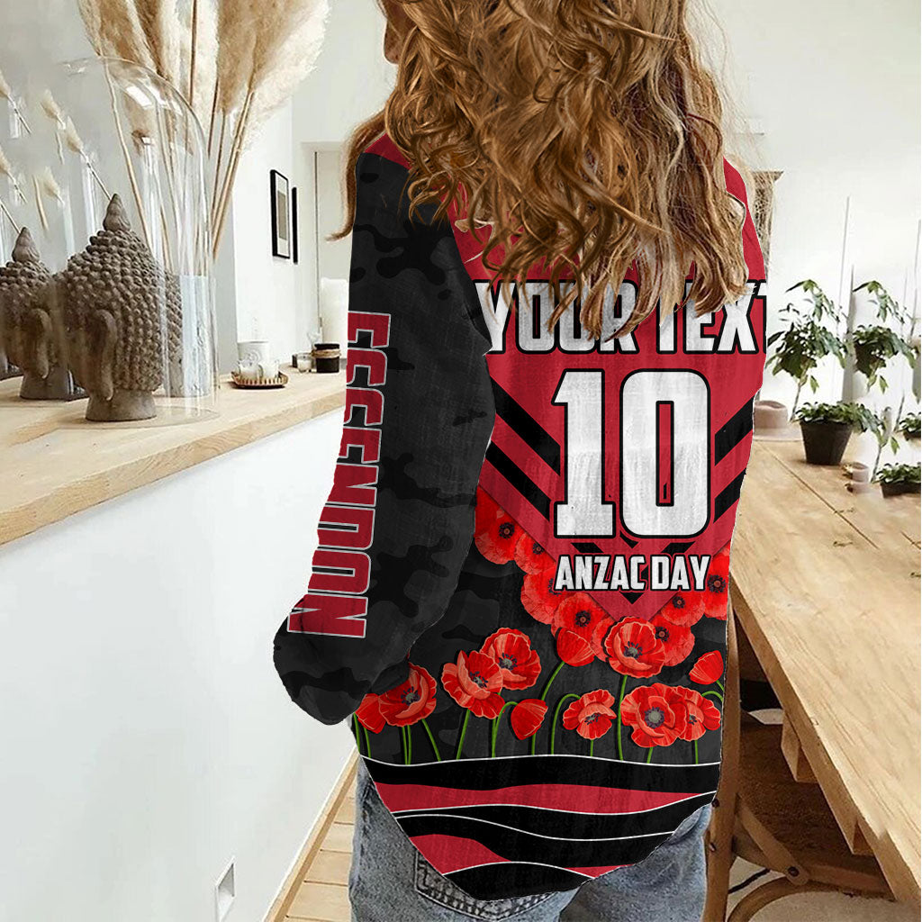 Personalised Essendon Bombers ANZAC Women Casual Shirt Military Remembrance Australian Football Mascot Camouflage