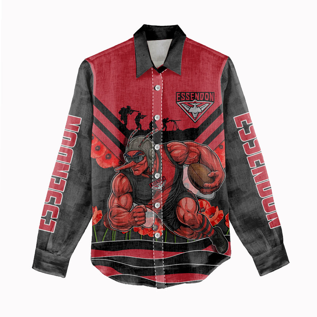 Personalised Essendon Bombers ANZAC Women Casual Shirt Military Remembrance Australian Football Mascot Camouflage