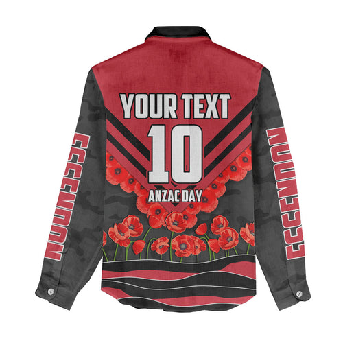 Personalised Essendon Bombers ANZAC Women Casual Shirt Military Remembrance Australian Football Mascot Camouflage