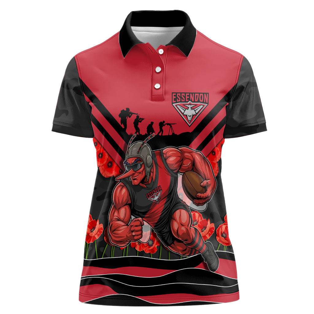 Personalised Essendon Bombers ANZAC Women Polo Shirt Military Remembrance Australian Football Mascot Camouflage