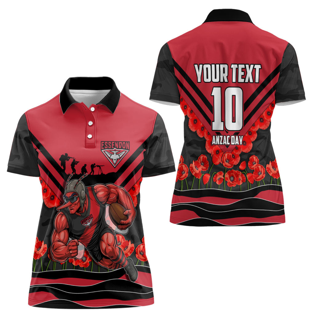 Personalised Essendon Bombers ANZAC Women Polo Shirt Military Remembrance Australian Football Mascot Camouflage