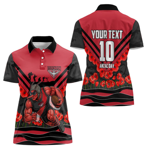 Personalised Essendon Bombers ANZAC Women Polo Shirt Military Remembrance Australian Football Mascot Camouflage