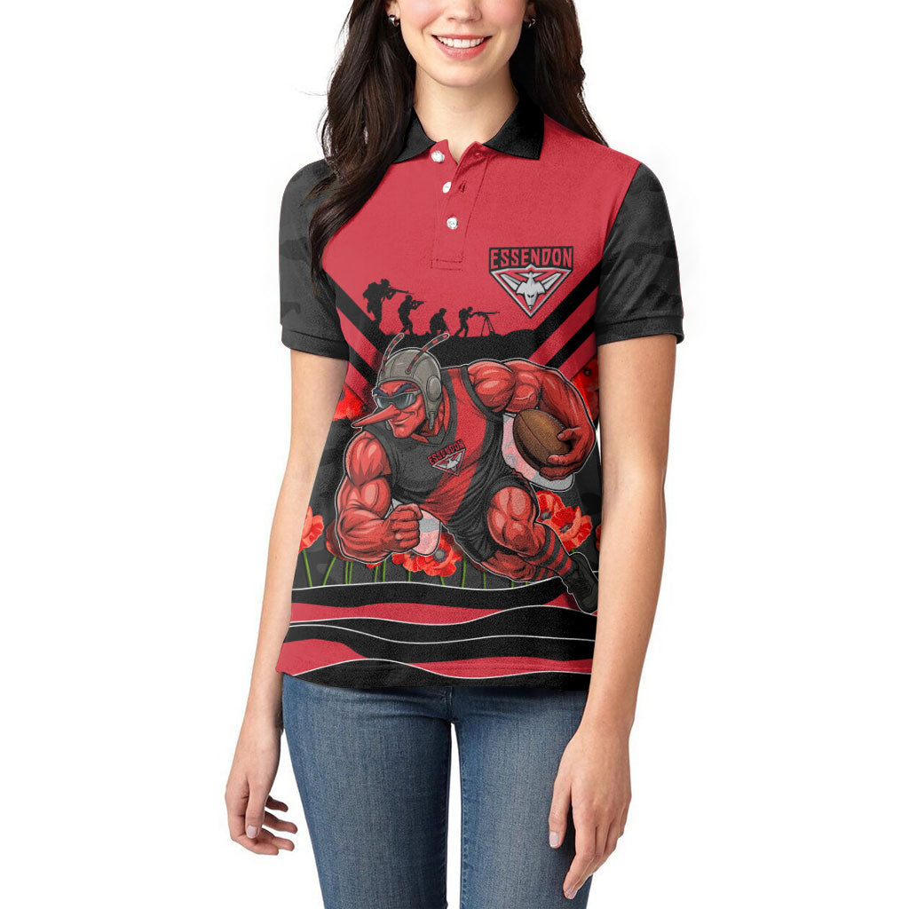 Personalised Essendon Bombers ANZAC Women Polo Shirt Military Remembrance Australian Football Mascot Camouflage