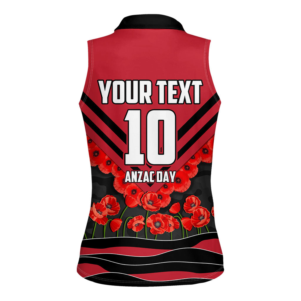 Personalised Essendon Bombers ANZAC Women Sleeveless Polo Shirt Military Remembrance Australian Football Mascot Camouflage