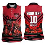 Personalised Essendon Bombers ANZAC Women Sleeveless Polo Shirt Military Remembrance Australian Football Mascot Camouflage