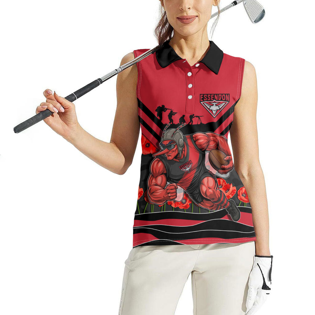 Personalised Essendon Bombers ANZAC Women Sleeveless Polo Shirt Military Remembrance Australian Football Mascot Camouflage