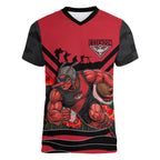 Personalised Essendon Bombers ANZAC Women V-Neck T-Shirt Military Remembrance Australian Football Mascot Camouflage