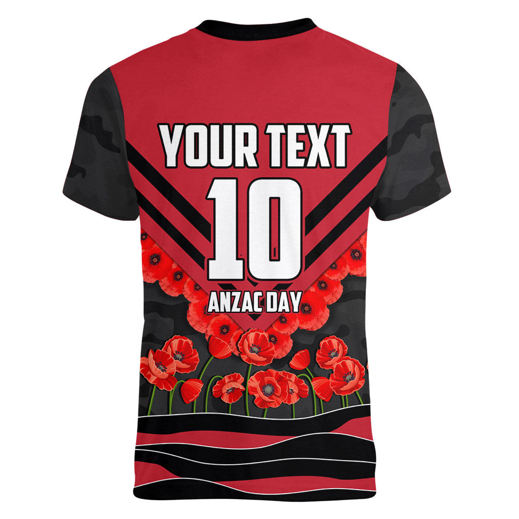 Personalised Essendon Bombers ANZAC Women V-Neck T-Shirt Military Remembrance Australian Football Mascot Camouflage