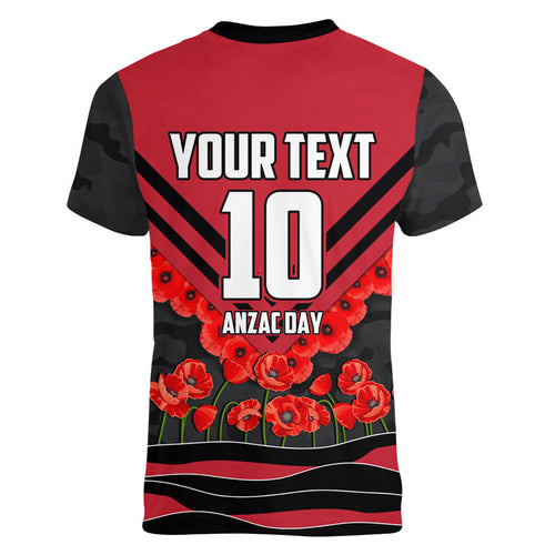 Personalised Essendon Bombers ANZAC Women V-Neck T-Shirt Military Remembrance Australian Football Mascot Camouflage