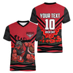 Personalised Essendon Bombers ANZAC Women V-Neck T-Shirt Military Remembrance Australian Football Mascot Camouflage