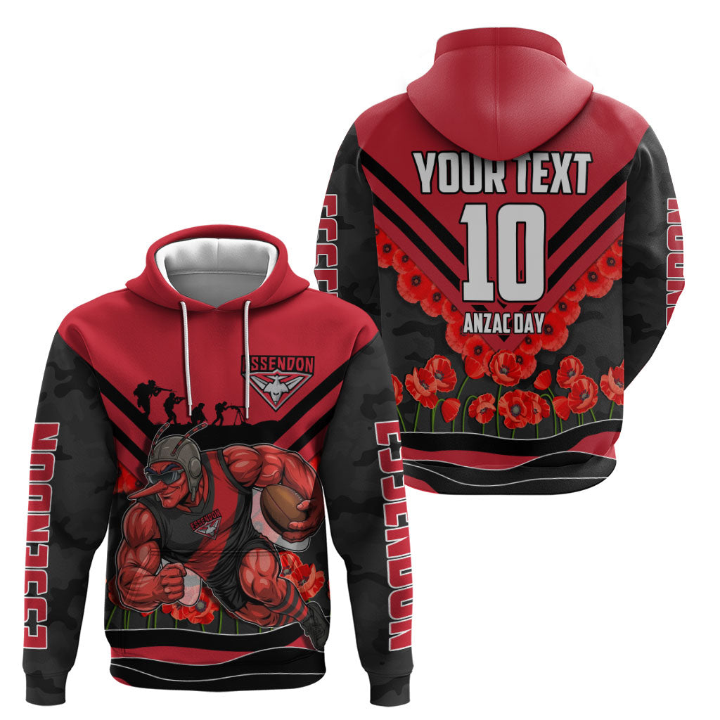 Personalised Essendon Bombers ANZAC Zip Hoodie Military Remembrance Australian Football Mascot Camouflage