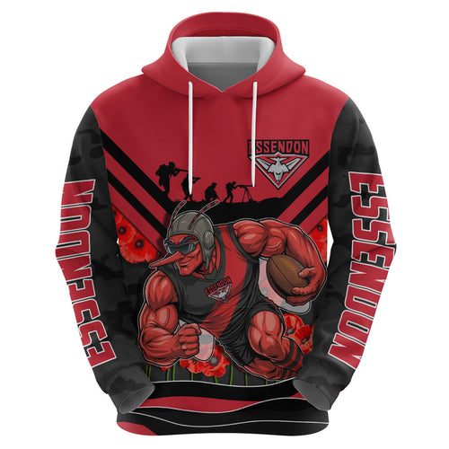 Personalised Essendon Bombers ANZAC Zip Hoodie Military Remembrance Australian Football Mascot Camouflage