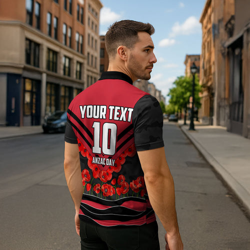 Personalised Essendon Bombers ANZAC Zipper Polo Shirt Military Remembrance Australian Football Mascot Camouflage