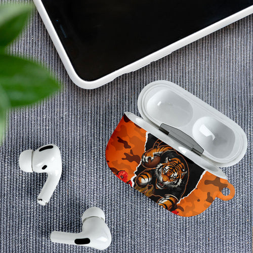 Personalized Wests Tigers ANZAC Tribute AirPods Case Poppy Field Soldier Silhouette Aboriginal Rugby Mascot