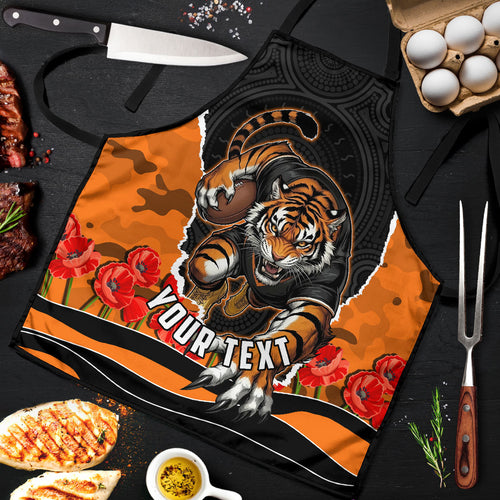 Personalized Wests Tigers ANZAC Tribute Apron Poppy Field Soldier Silhouette Aboriginal Rugby Mascot