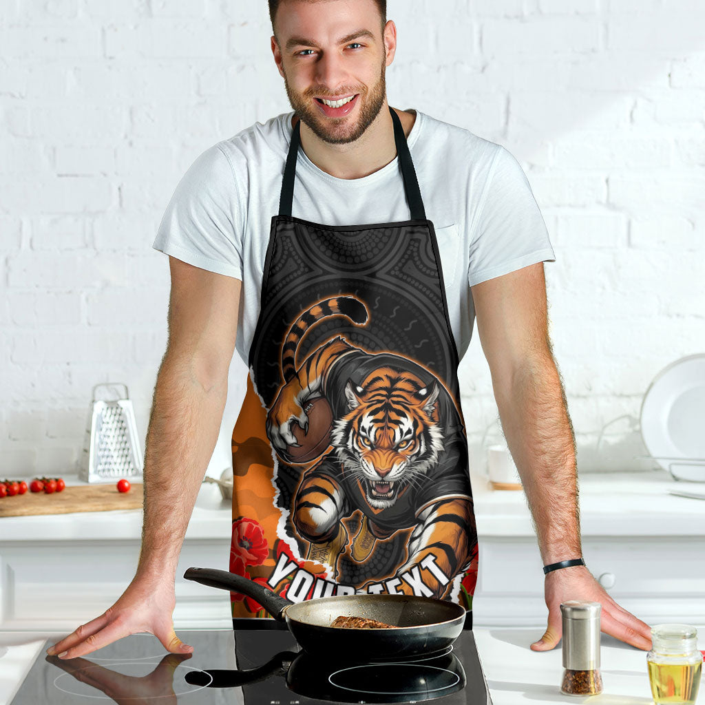 Personalized Wests Tigers ANZAC Tribute Apron Poppy Field Soldier Silhouette Aboriginal Rugby Mascot