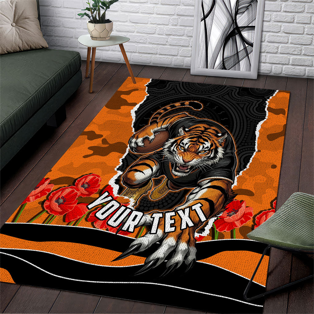Personalized Wests Tigers ANZAC Tribute Area Rug Poppy Field Soldier Silhouette Aboriginal Rugby Mascot