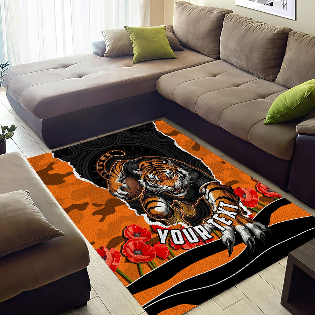 Personalized Wests Tigers ANZAC Tribute Area Rug Poppy Field Soldier Silhouette Aboriginal Rugby Mascot
