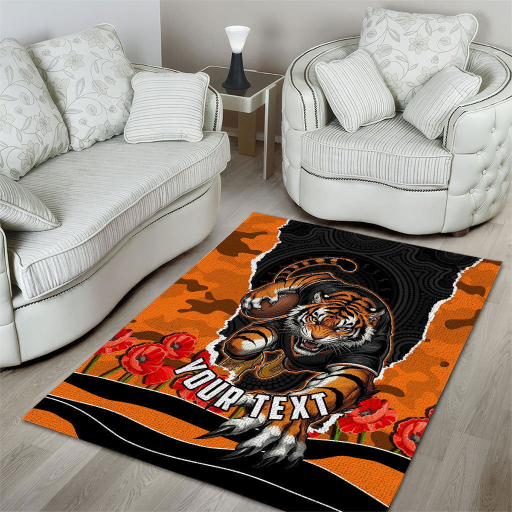 Personalized Wests Tigers ANZAC Tribute Area Rug Poppy Field Soldier Silhouette Aboriginal Rugby Mascot