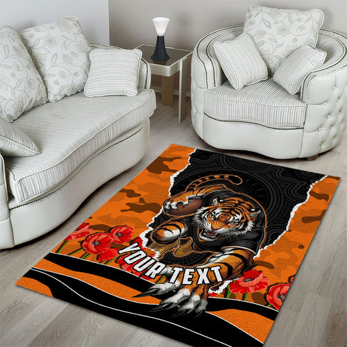 Personalized Wests Tigers ANZAC Tribute Area Rug Poppy Field Soldier Silhouette Aboriginal Rugby Mascot