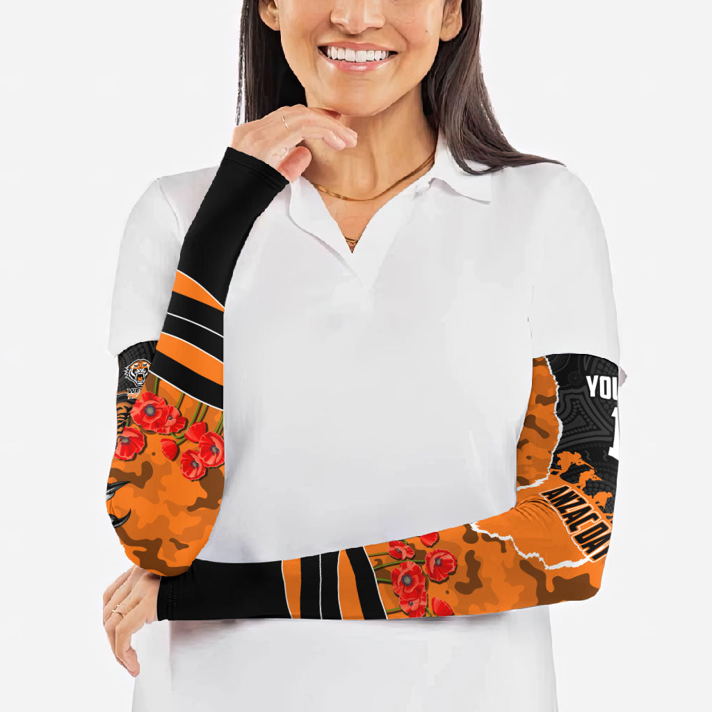 Personalized Wests Tigers ANZAC Tribute Arm Sleeves Poppy Field Soldier Silhouette Aboriginal Rugby Mascot
