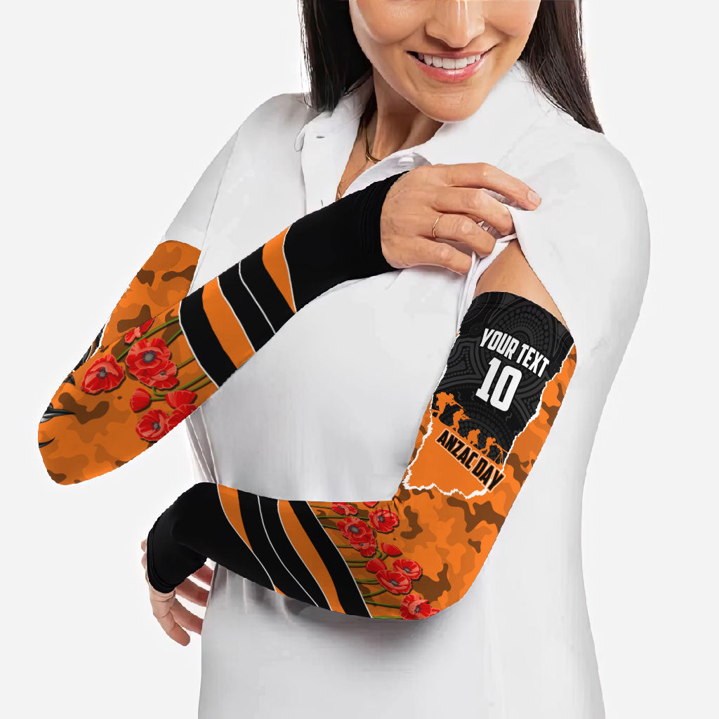 Personalized Wests Tigers ANZAC Tribute Arm Sleeves Poppy Field Soldier Silhouette Aboriginal Rugby Mascot