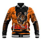 Personalized Wests Tigers ANZAC Tribute Baseball Jacket Poppy Field Soldier Silhouette Aboriginal Rugby Mascot